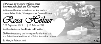 Traueranzeige von Rosa Hölzer von Südthüringer Presse