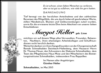 Traueranzeige von Margot Heller von Südthüringer Presse
