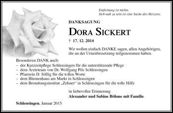 Traueranzeige von Dora Sickert von Südthüringer Presse
