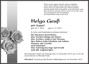 Traueranzeige von Helga Geuß von Südthüringer Presse