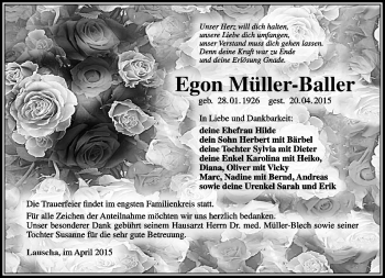 Traueranzeige von Egon Müller-Baller von Südthüringer Presse