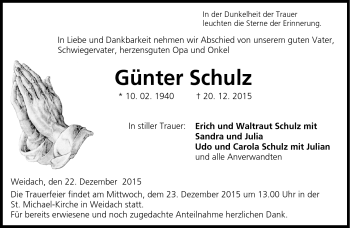 Traueranzeige von Günter Schulz von Neue Presse Coburg