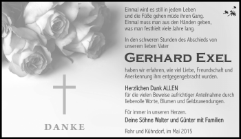 Traueranzeige von GErhard Exel von Südthüringer Presse