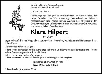 Traueranzeige von Klara Hilpert von Südthüringer Presse