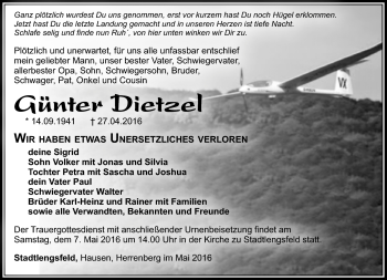 Traueranzeige von Günter Dietzel von Südthüringer Presse
