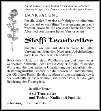 Traueranzeige von Steffi Trautvetter von Südthüringer Presse