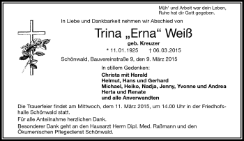 Traueranzeige von Trina 