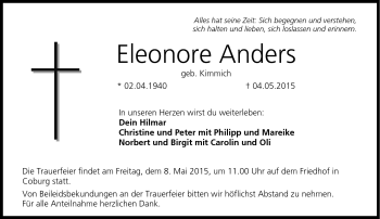 Traueranzeige von Eleonore Anders von Neue Presse Coburg