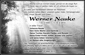 Traueranzeige von Werner Nauke von Südthüringer Presse