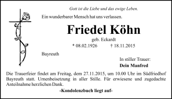 Traueranzeige von Friedel Köhn von Neue Presse Coburg
