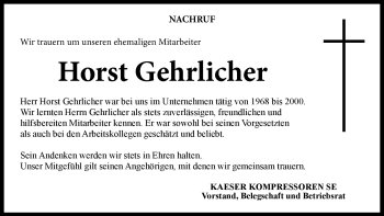 Traueranzeige von Horst Gehrlicher von Neue Presse Coburg