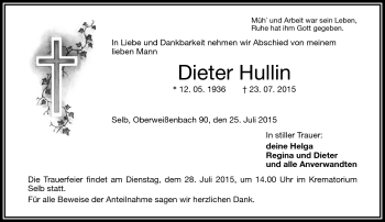 Traueranzeige von Dieter Hullin von Frankenpost