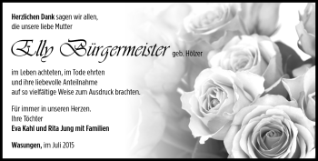 Traueranzeige von Elly Bürgermeister von Südthüringer Presse