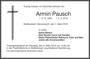 Traueranzeige von Armin Pausch von Frankenpost