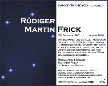 Traueranzeige von Rüdiger Frick von Südthüringer Presse