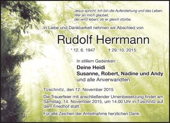 Traueranzeige von Rudolf Herrmann von Neue Presse Coburg