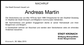 Traueranzeige von Andreas Martin von Neue Presse Coburg
