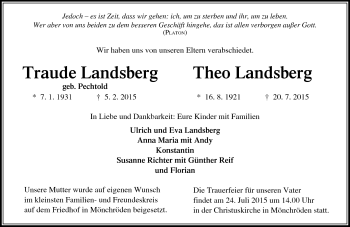 Traueranzeige von TraudeTheo LandsbergLandsberg von Neue Presse Coburg