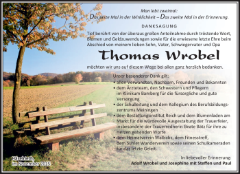 Traueranzeige von Thomas Wrobel von Südthüringer Presse
