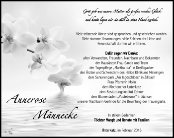 Traueranzeige von Annerose Männecke von Südthüringer Presse