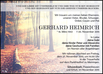 Traueranzeige von Gerhard Heimrich von Südthüringer Presse