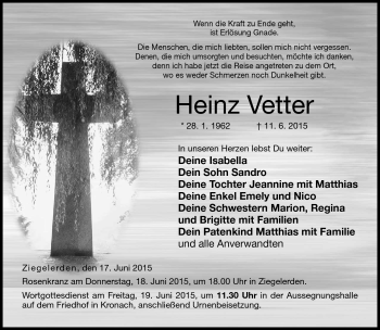 Traueranzeige von Heinz Vetter von Neue Presse Coburg