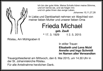 Traueranzeige von Frieda Munzert von Frankenpost