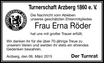 Traueranzeige von Erna Röder von Frankenpost