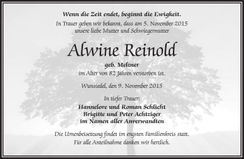 Traueranzeige von Alwine Reinold von Frankenpost