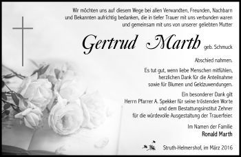 Traueranzeige von Gertrud Marth von Südthüringer Presse