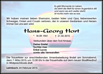 Traueranzeige von Hans-Georg Hort von Südthüringer Presse