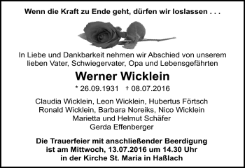 Traueranzeige von Werner Wicklein von Neue Presse Coburg