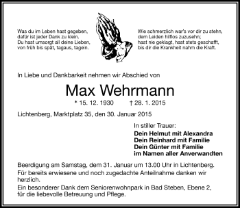 Traueranzeige von Max Wehrmann von Frankenpost