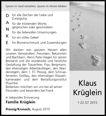 Traueranzeige von Klaus Krüglein von Neue Presse Coburg