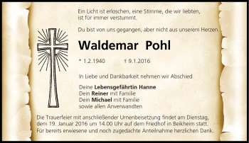Traueranzeige von Waldemar Pohl von Neue Presse Coburg
