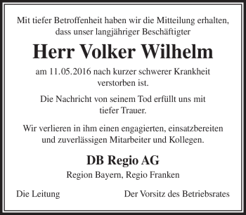 Traueranzeige von Volker Wilhelm von Südthüringer Presse