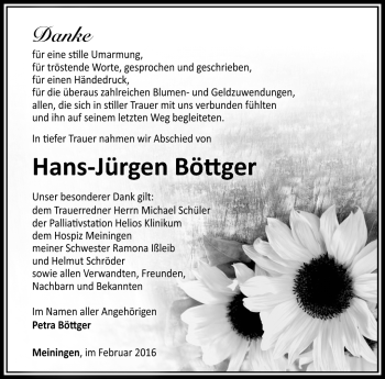 Traueranzeige von Hans-Jürgen Böttger von Südthüringer Presse