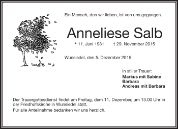 Traueranzeige von Anneliese Salb von Frankenpost