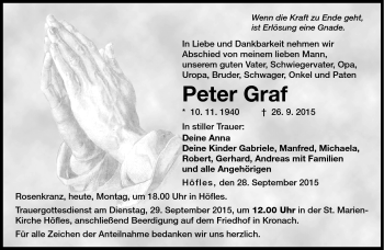 Traueranzeige von Peter Graf von Neue Presse Coburg