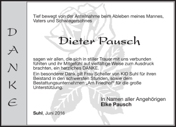 Traueranzeige von Dieter Pausch von Südthüringer Presse