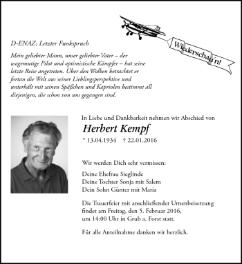 Traueranzeige von Herbert Kempf von Neue Presse Coburg