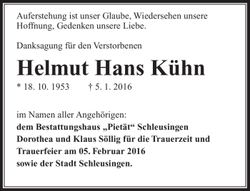 Traueranzeige von Helmut Hans Kühn von Südthüringer Presse