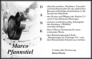 Traueranzeige von Marco Pfannstiel von Südthüringer Presse