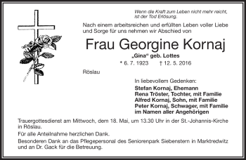 Traueranzeige von Georgine Kornaj von Frankenpost