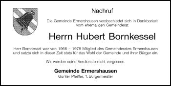 Traueranzeige von Hubert Bornkessel von Neue Presse Coburg