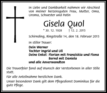 Traueranzeige von Gisela Quol von Frankenpost