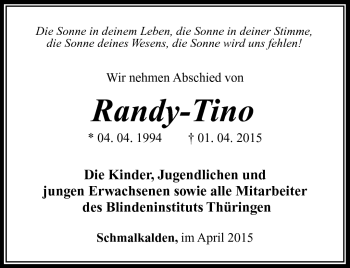 Traueranzeige von Randy-Tino  von Südthüringer Presse