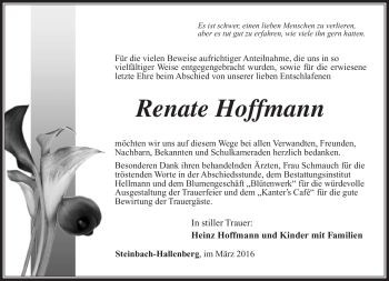 Traueranzeige von Renate Hoffmann von Südthüringer Presse