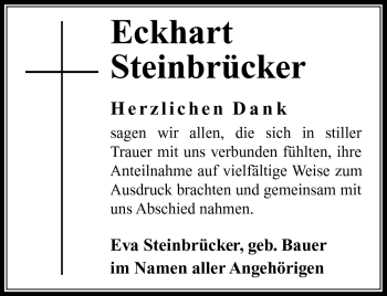 Traueranzeige von Eckhart Steinbrücker von Südthüringer Presse