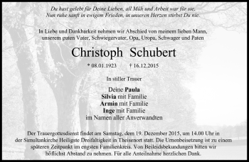 Traueranzeige von Christoph Schubert von Neue Presse Coburg
